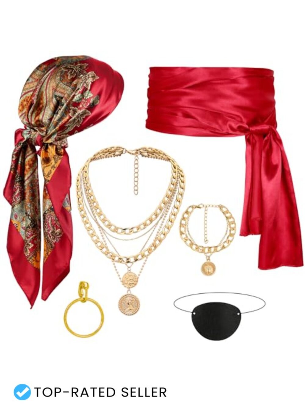 Pirate Costume Accessories Set Linen Cotton Bandana Sash Unisex Halloween